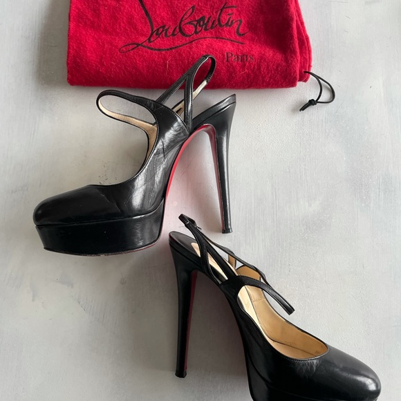 Christian Louboutin Black Leather Strappy Platform Pump Heels - Picture 5 of 10